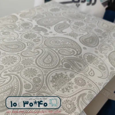 ساک دستی پارچه ای 30*40 سه طرف گاست 10 پارچه سفید طرح بته جقه طوسی روشن - تصویر 5