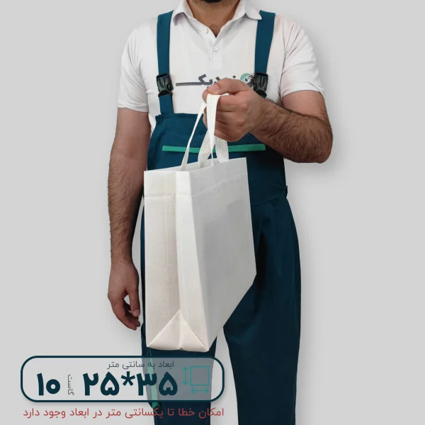 ساک دستی پارچه ای 25*35 سه طرف گاست 10 پارچه سفید طرح کتان ریز طوسی روشن